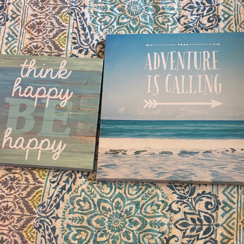 2 Blue and White Inspirational Wall Art canvas wrap